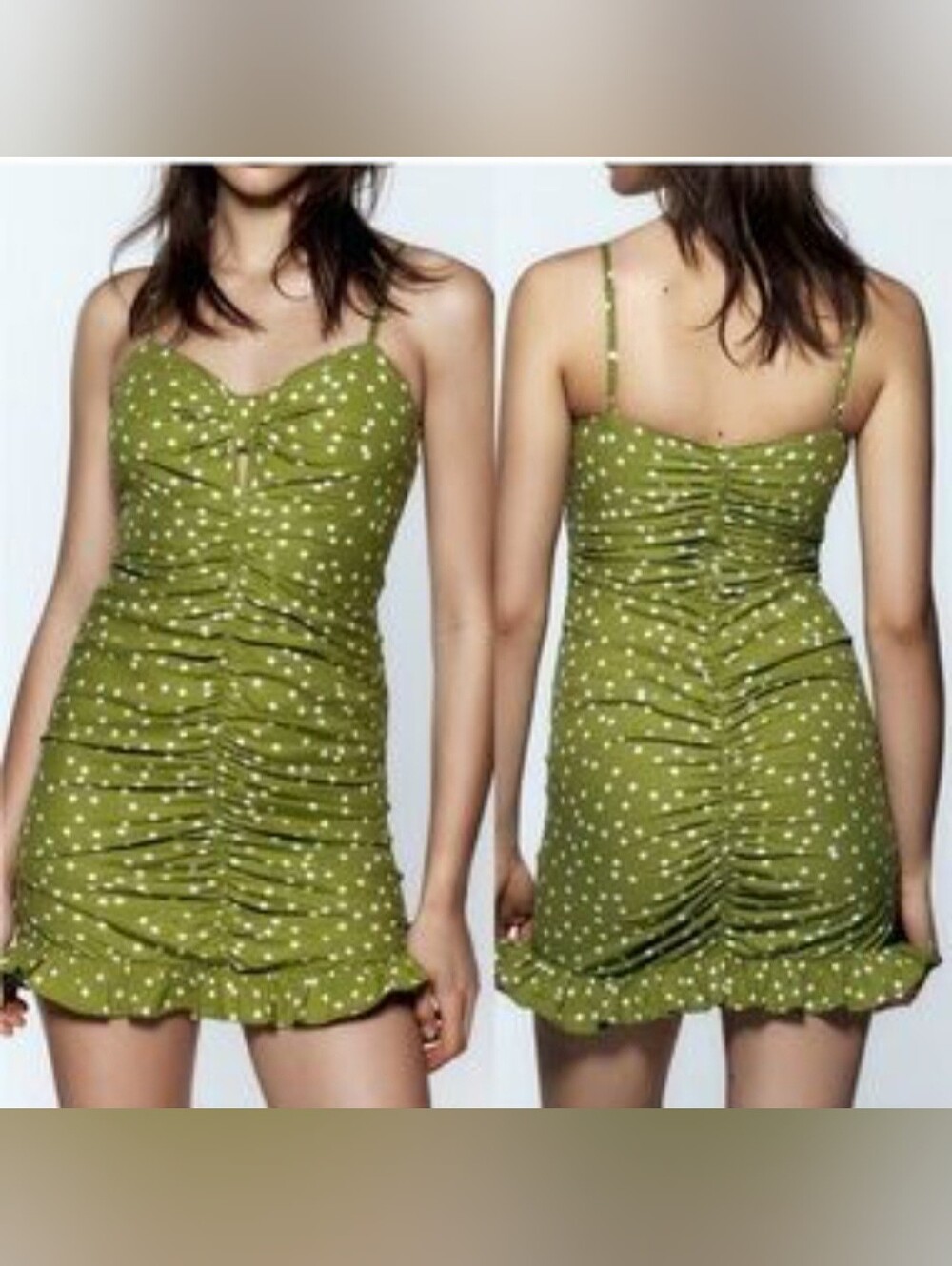 Zara Olive Green Polka Dot Slip Dress. NEEDS STITCHING CLOSE THE TO ZIPPER.